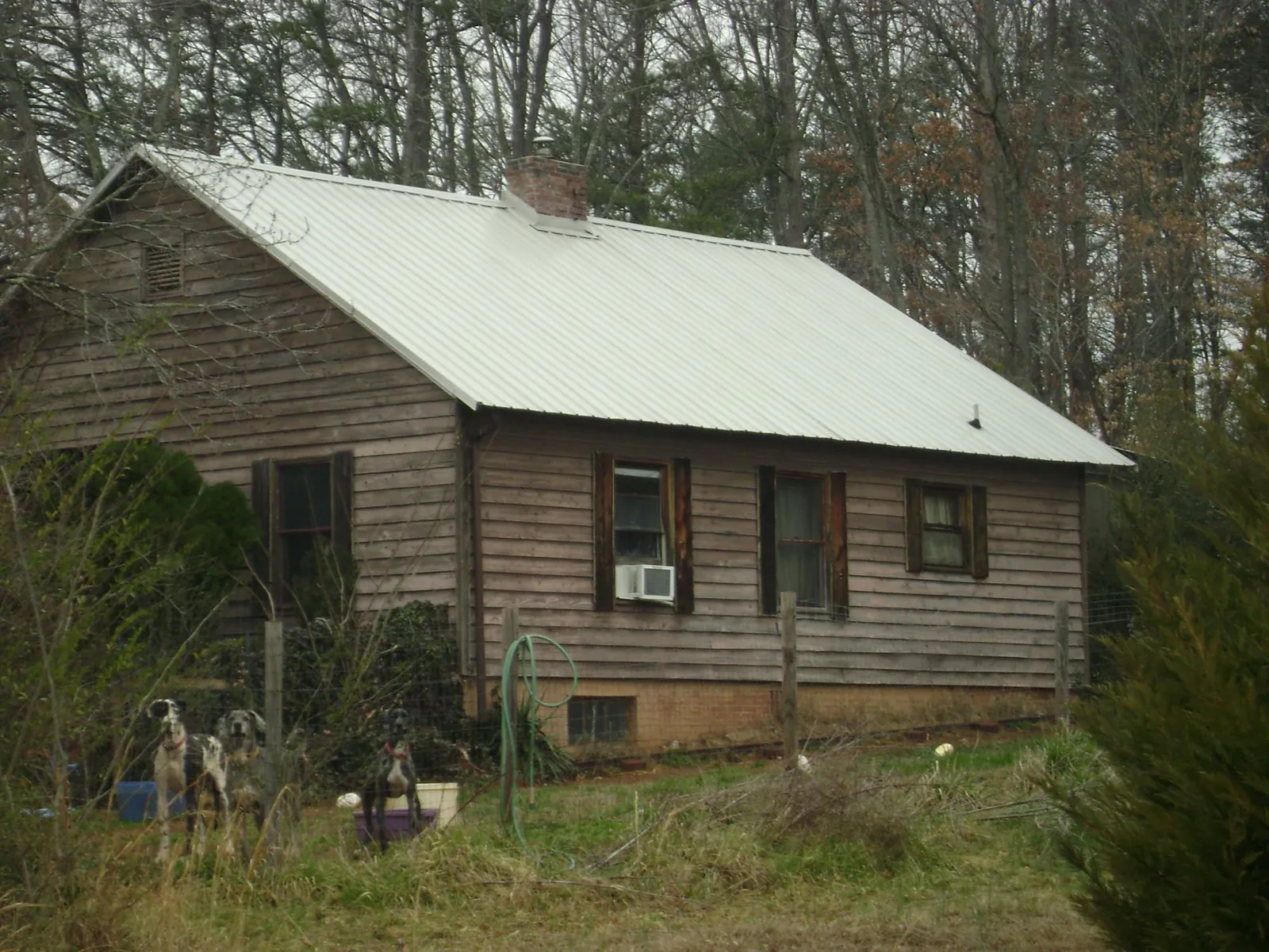 White metal roof on an old wood sided farmhouse, from a Metal Roof Installation job in Long Lake